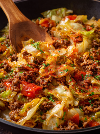 A close up of a stir fry with meat and vegetables.