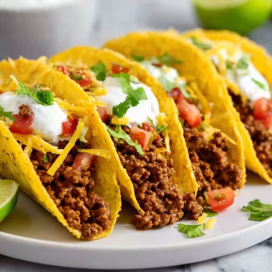 A plate of tacos with meat and cheese.
