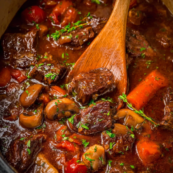 A close up of French style braised short ribs.