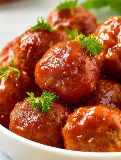 A bowl of meatballs with a green topping.