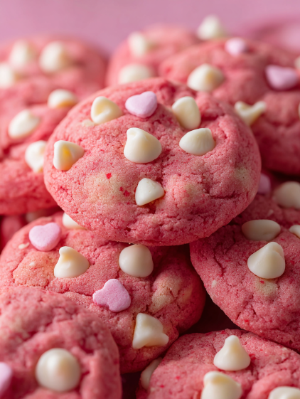 A pile of red and white cookies.