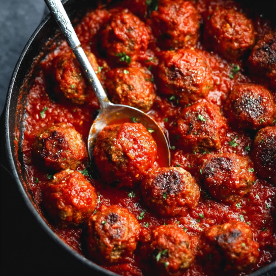 A bowl of meatballs in a tomato sauce.