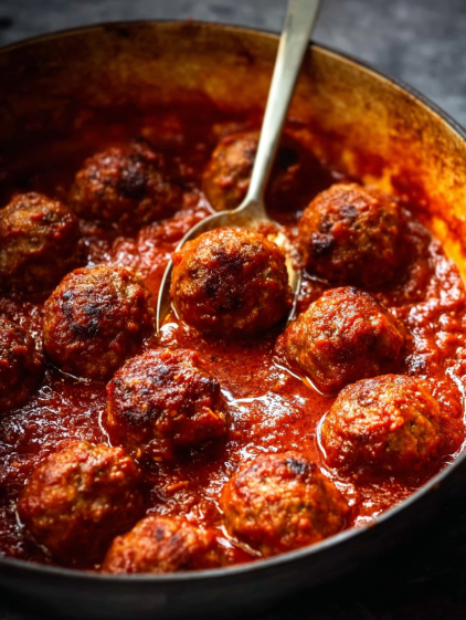 A bowl of meatballs in a red sauce.