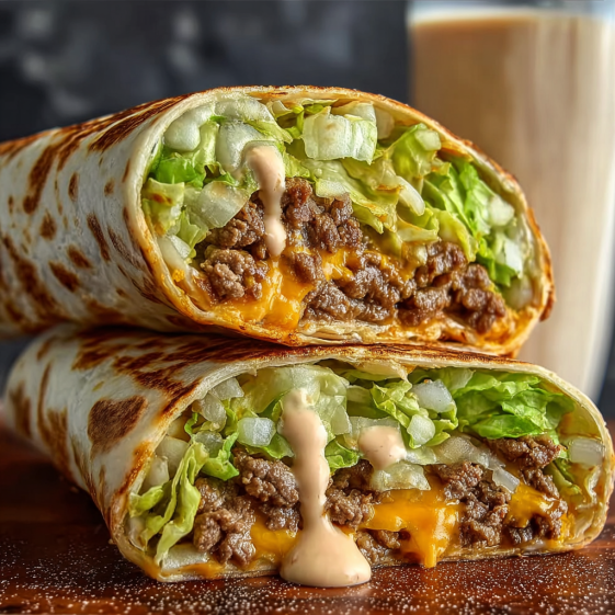 A homemade burger wrap with lettuce and special sauce.