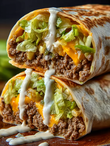 A burrito with lettuce and cheese.