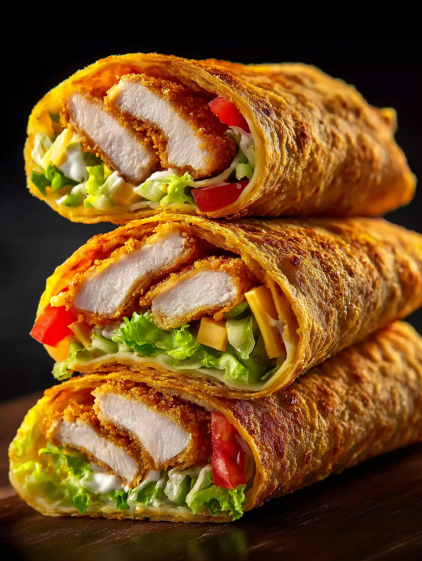 A delicious chicken, cheese and garlic wrap.