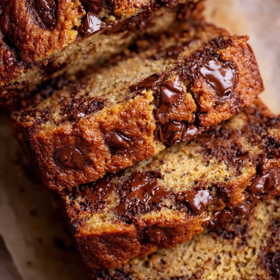 A slice of chocolate chip banana bread.