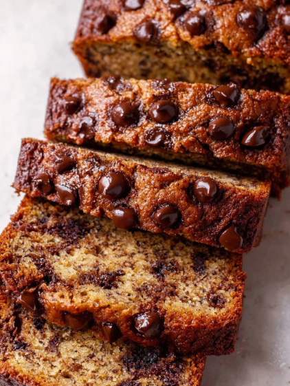 A slice of chocolate chip banana bread.
