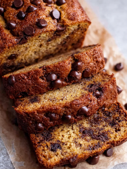Slices of chocolate chip banana bread.