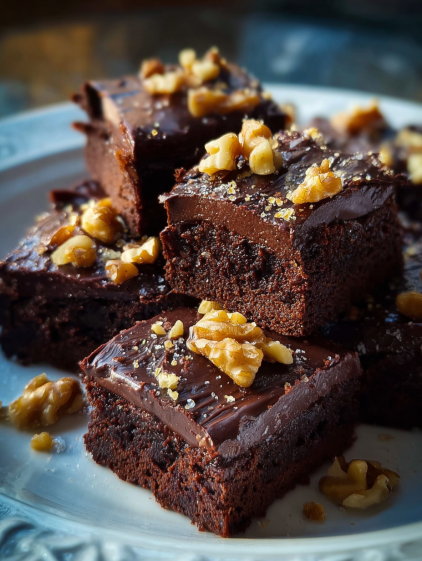 Chocolate fudge cake with nuts.