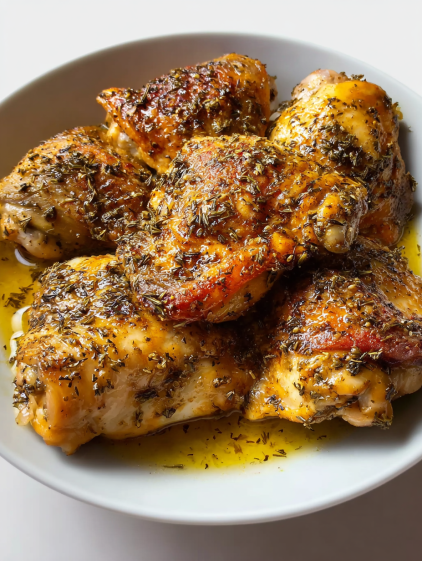 Chicken quarters in a bowl.