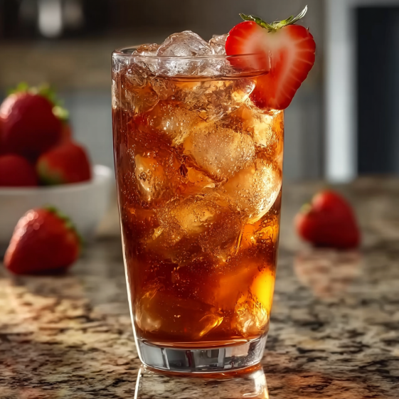 A glass of a strawberry dirty sprite drink.