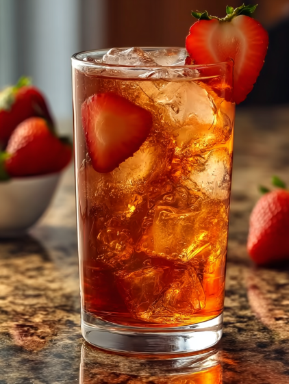 A glass of strawberry dirty sprite drink.