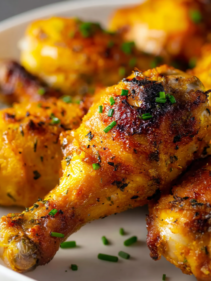 A plate of chicken with herbs on it.