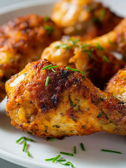 A plate of chicken wings with herbs on them.