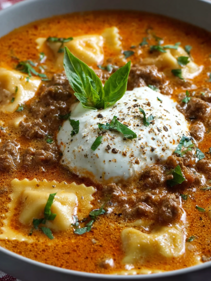 A bowl of pasta with meat and cheese.