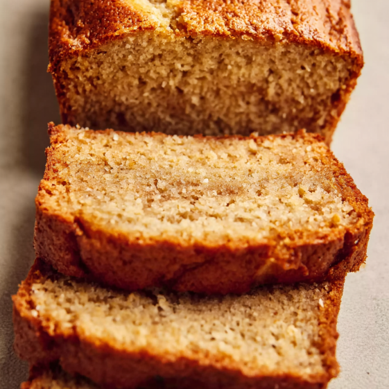 Three slices of banana cinnamon maple cake.