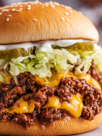 A close up of a hamburger with lettuce and cheese.