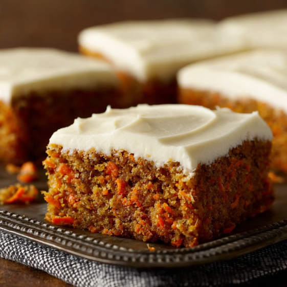 A slice of carrot cake on a plate.