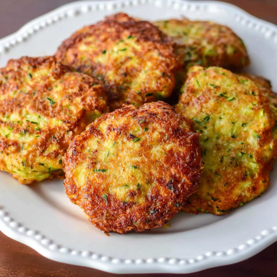 A plate of fried zucchini fritters.