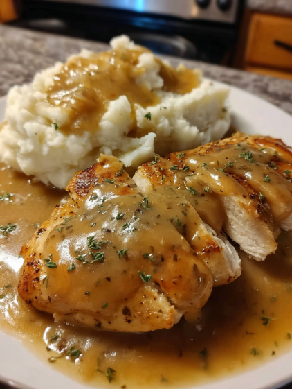 A plate of food with chicken and potatoes.