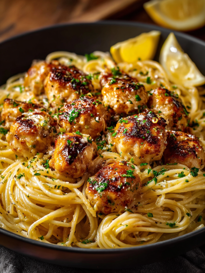 A delicious lemon parmesan pasta with chicken.