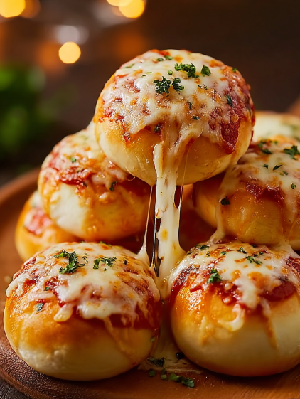 Cheesy pizza bombs on a plate.