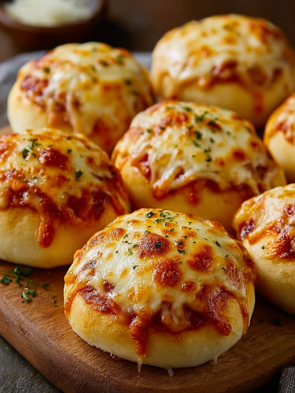 A plate of delicious cheesy pizza bombs.