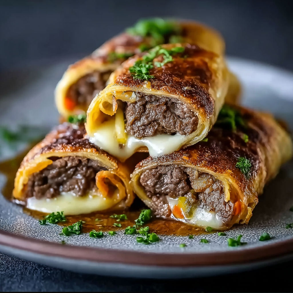 A plate of Keto Philly Cheesesteak Roll Ups.
