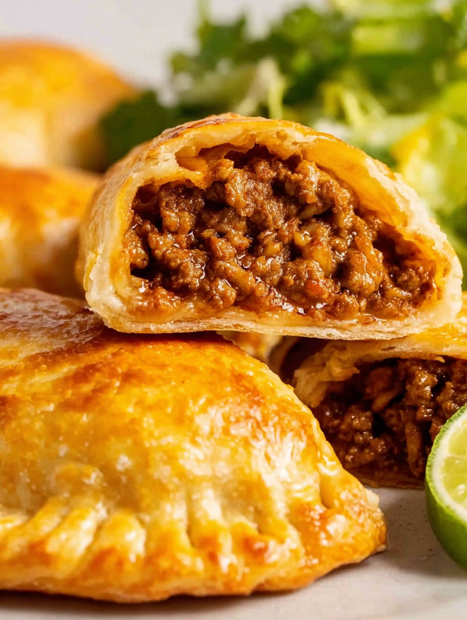 A plate of taco pockets with meat and cheese.