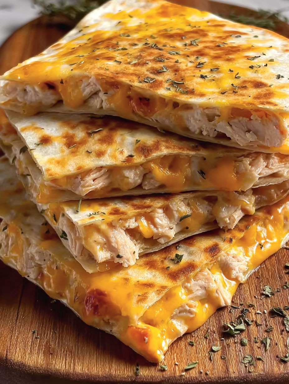 A stack of cheese and chicken quesadillas.