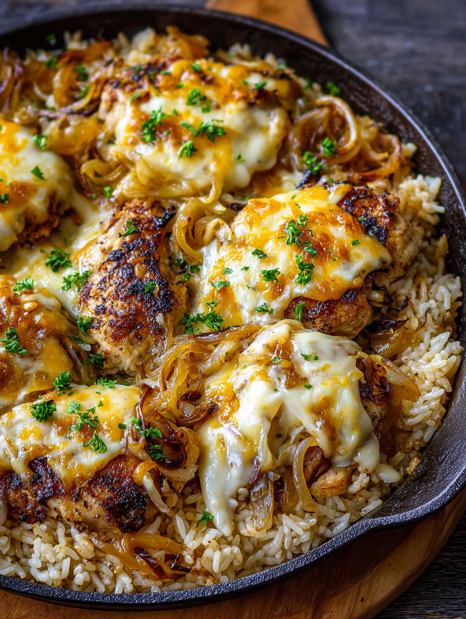 A delicious French Onion Chicken Rice Bake.