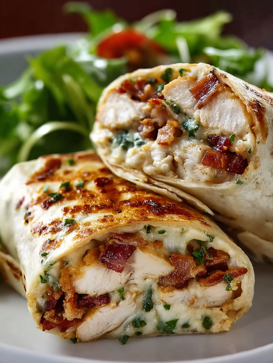 A chicken burrito with bacon wrapped around it.