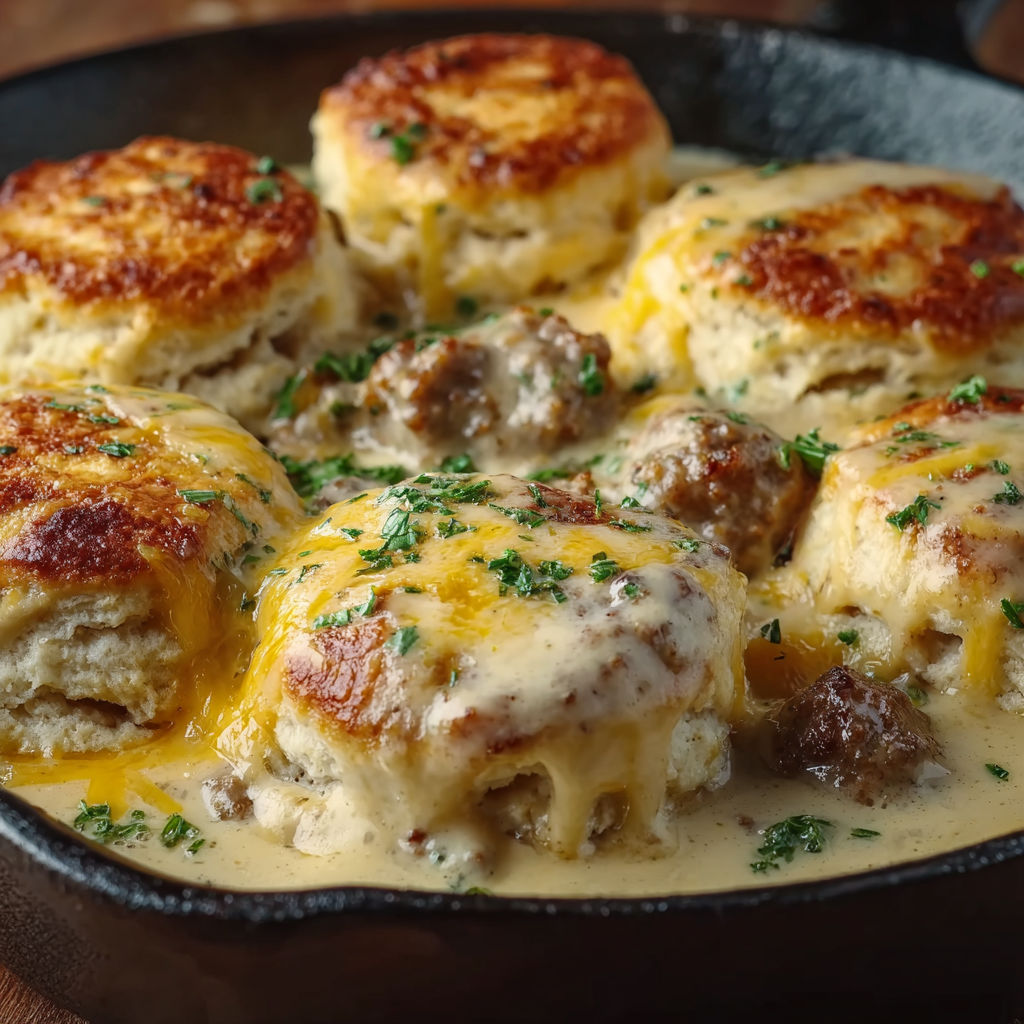A pan of biscuits and gravy.