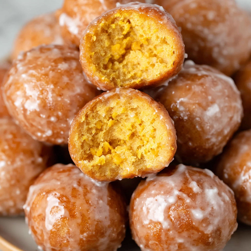 Pumpkin donut holes on a plate.