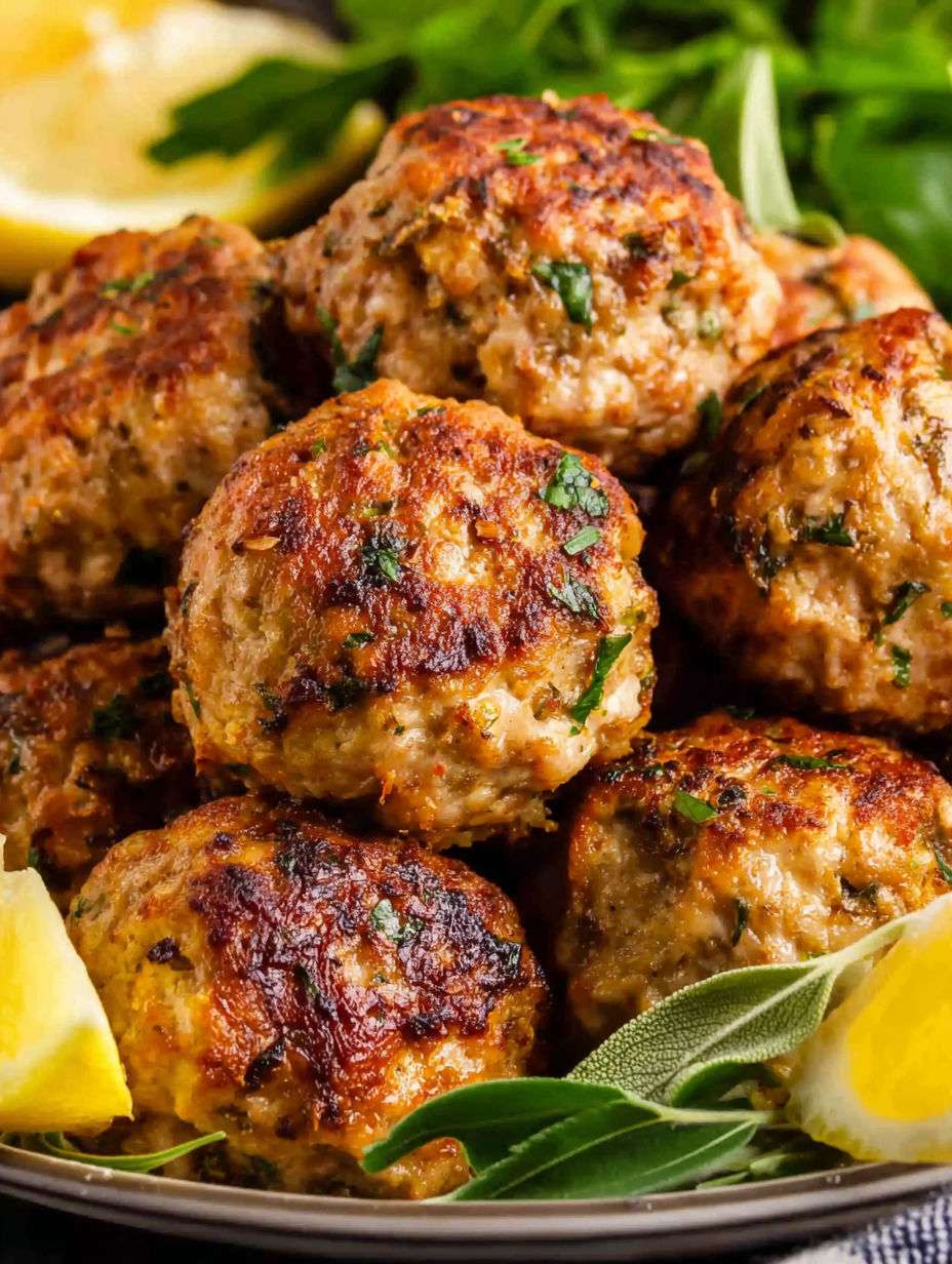 A plate of homemade turkey meatballs.