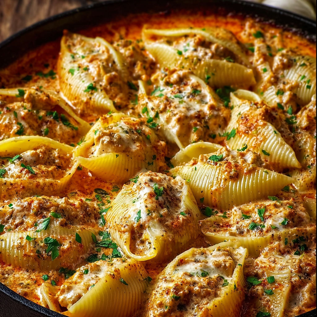 A pan of Creamy Cajun Chicken Shells.