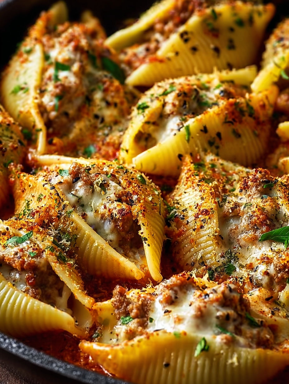 A plate of pasta with meat and cheese.