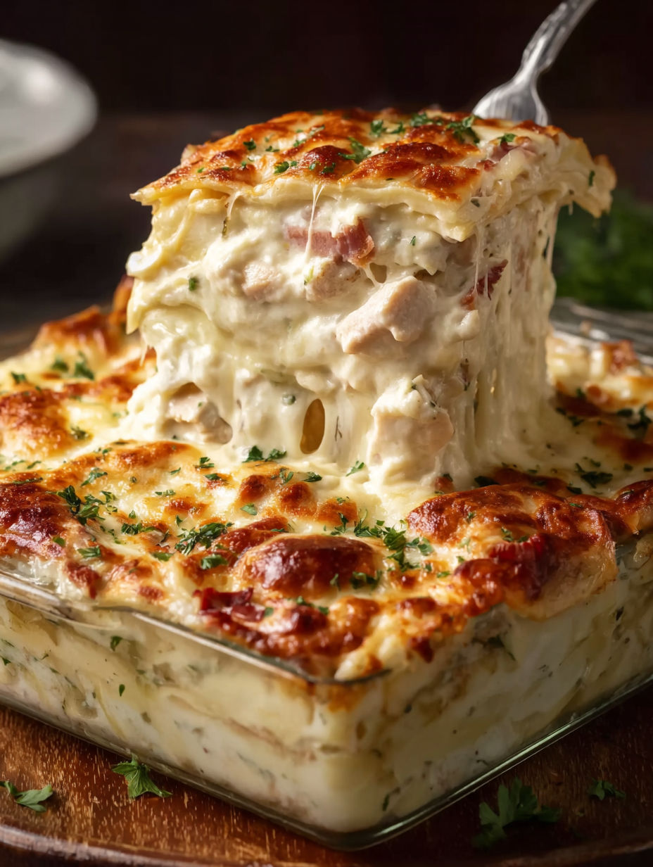 A casserole dish with a slice of food in it.