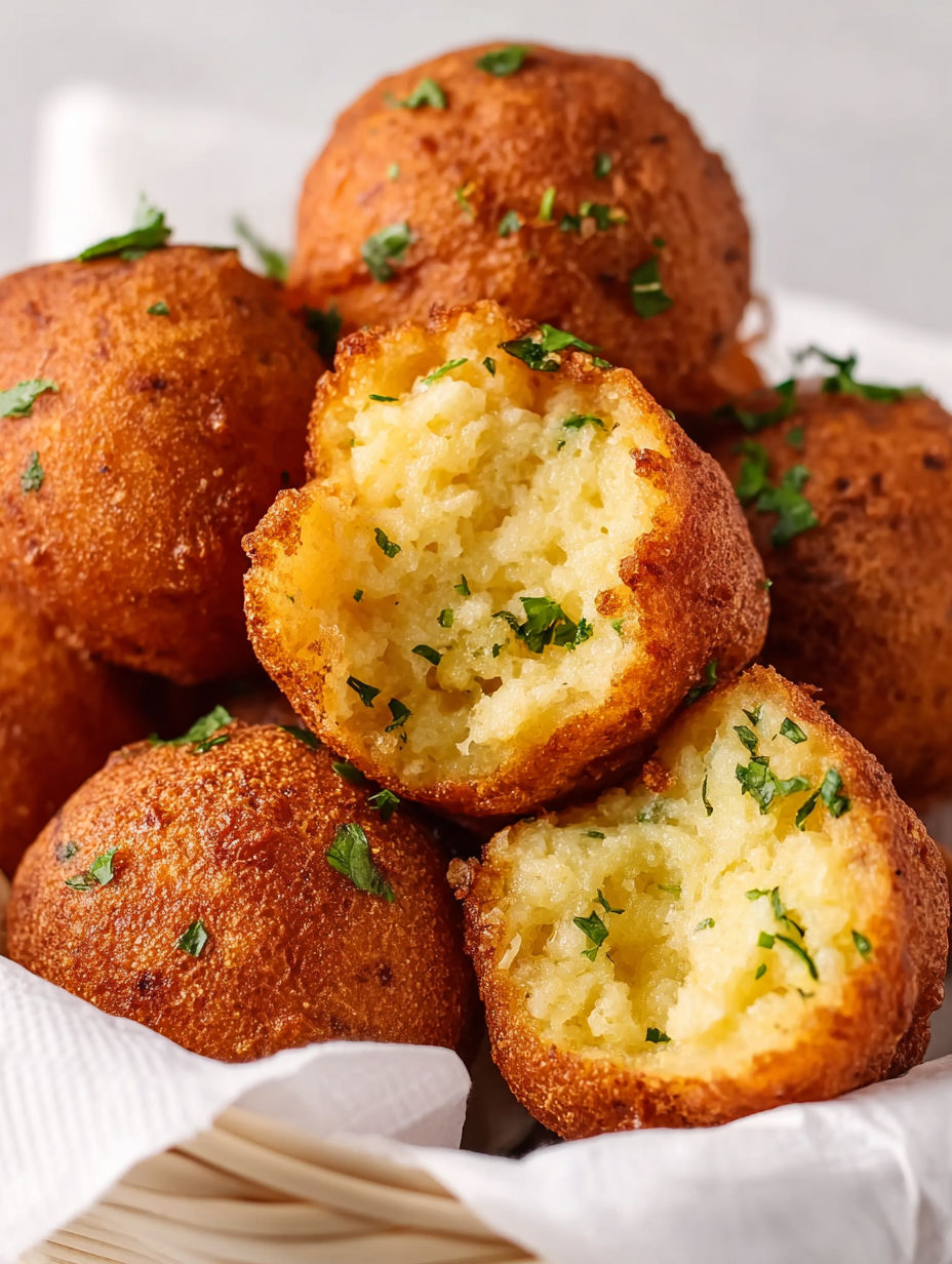 A plate of homemade crispy hush puppies.
