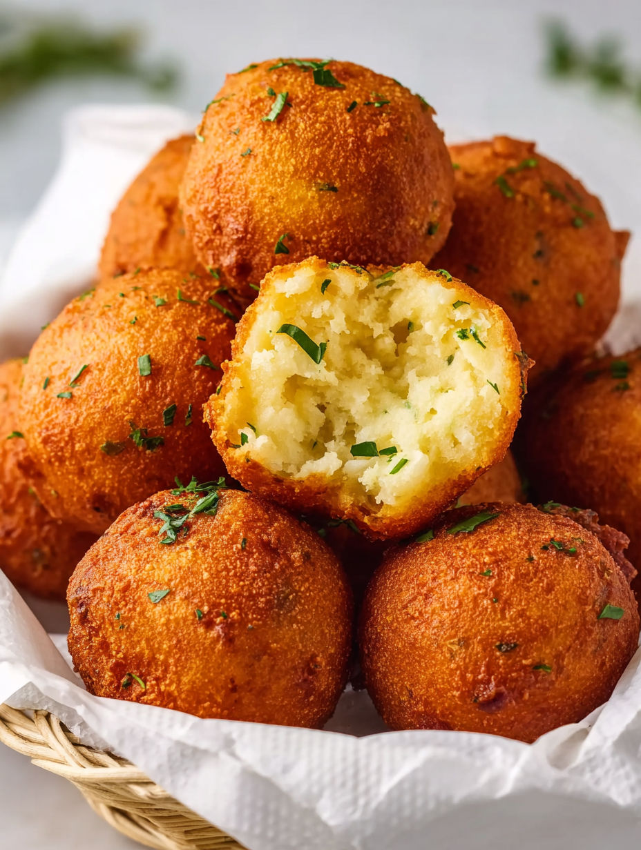 A basket of homemade crispy hush puppies.