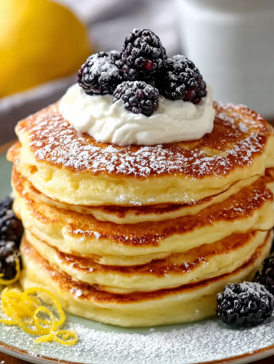 A stack of pancakes with berries on top.