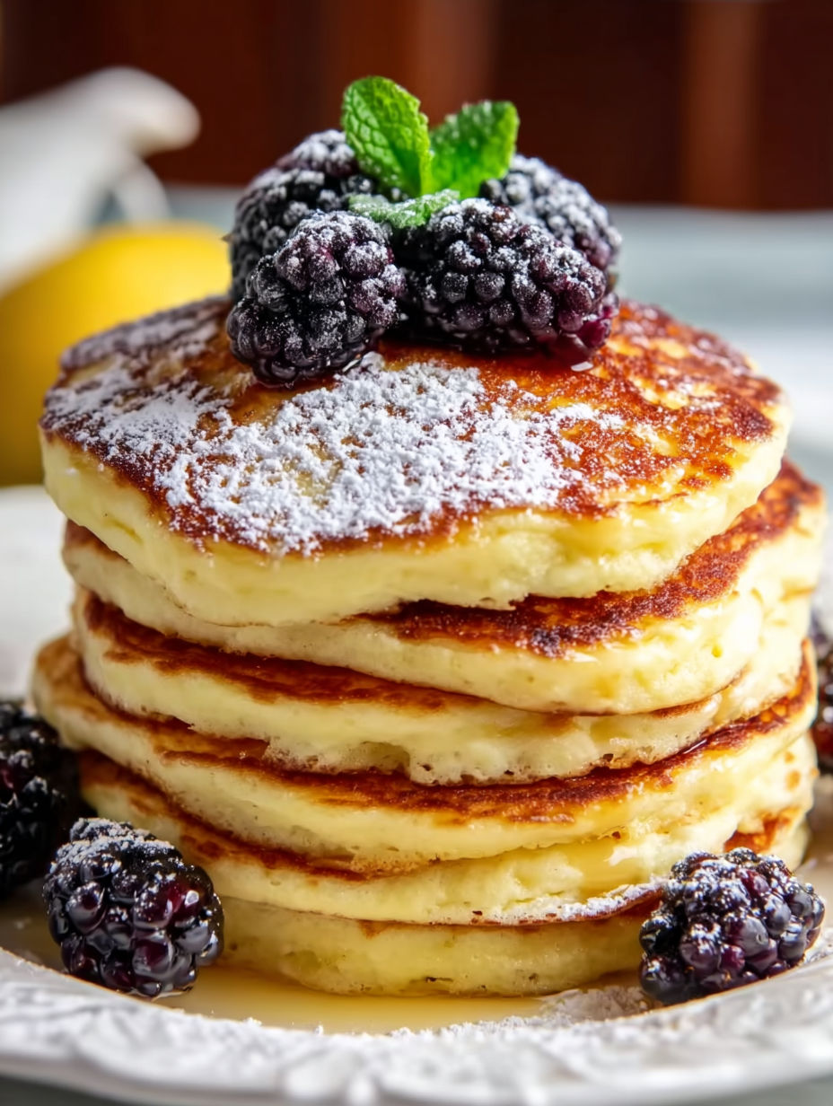 A stack of pancakes with berries on top.