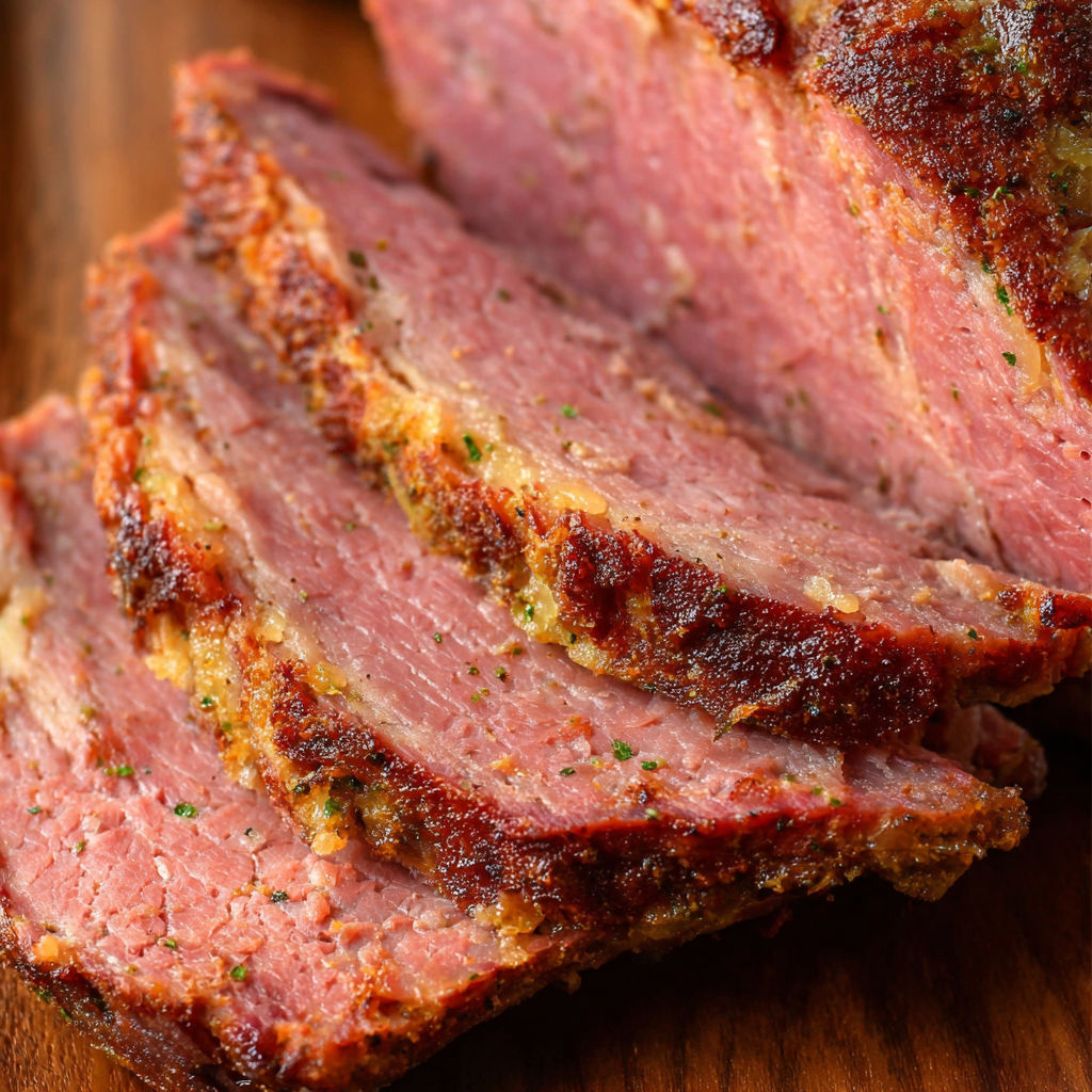 A piece of corned beef is cooked in an Instant Pot.