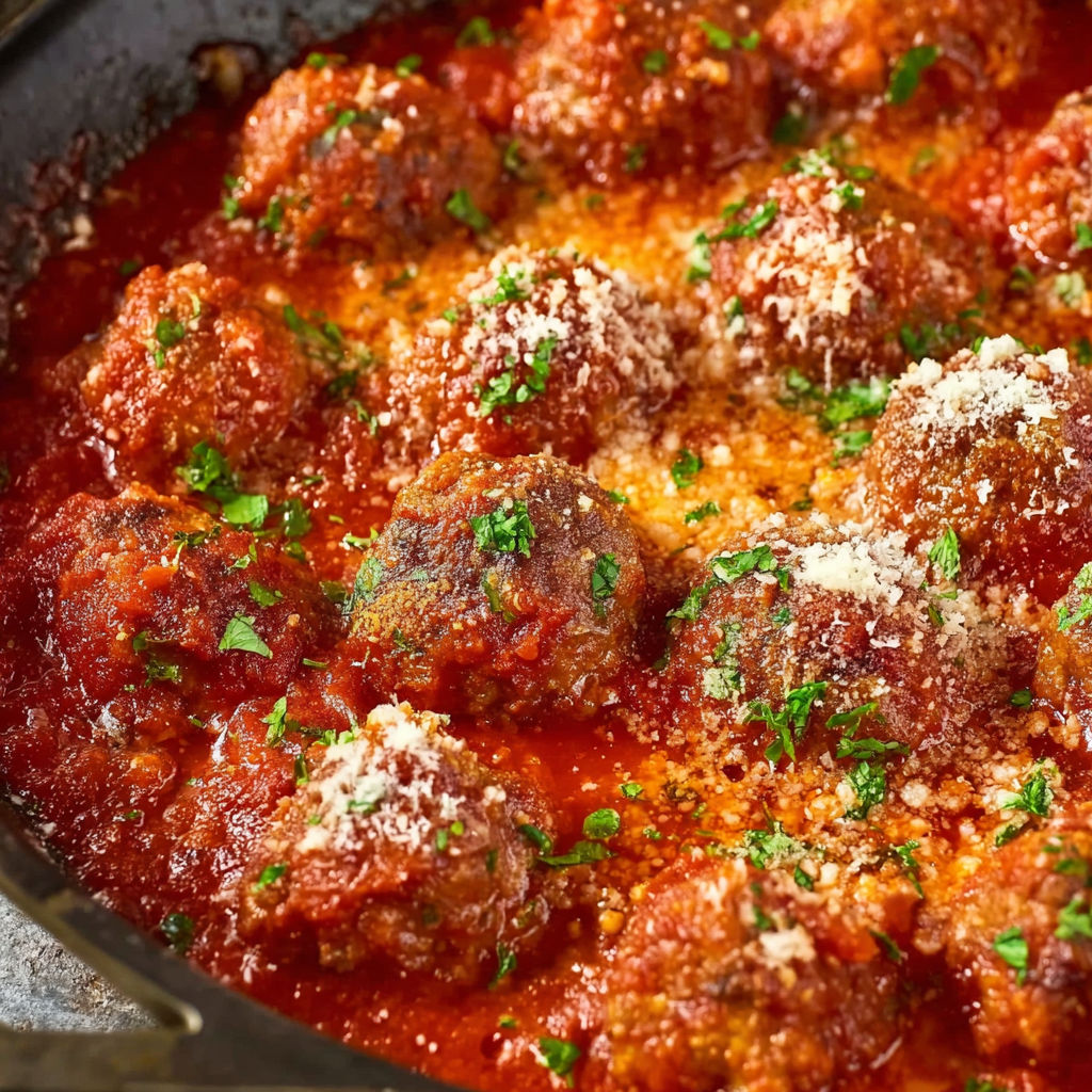 A pan of meatballs in a red sauce.
