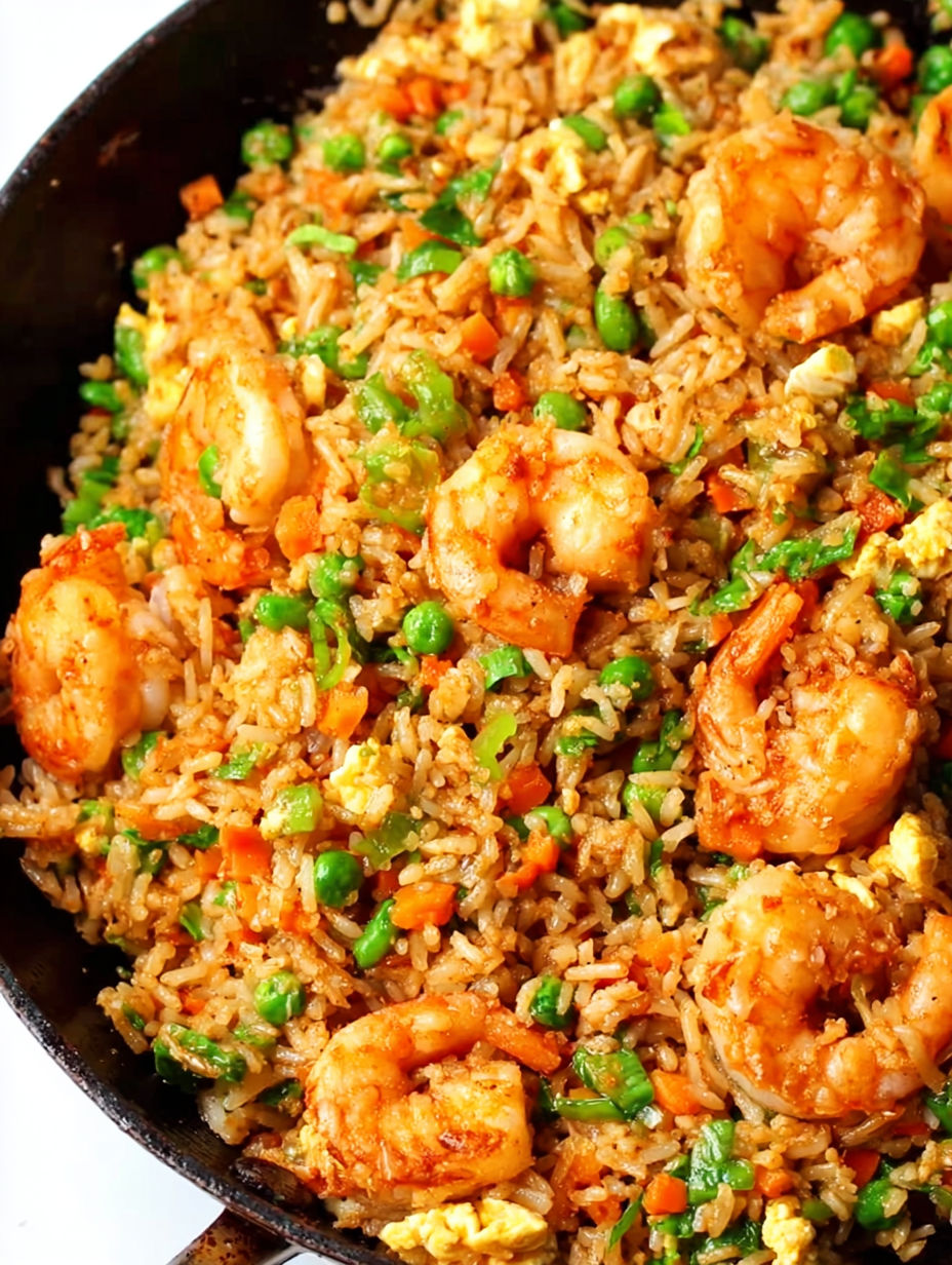 A bowl of shrimp fried rice.