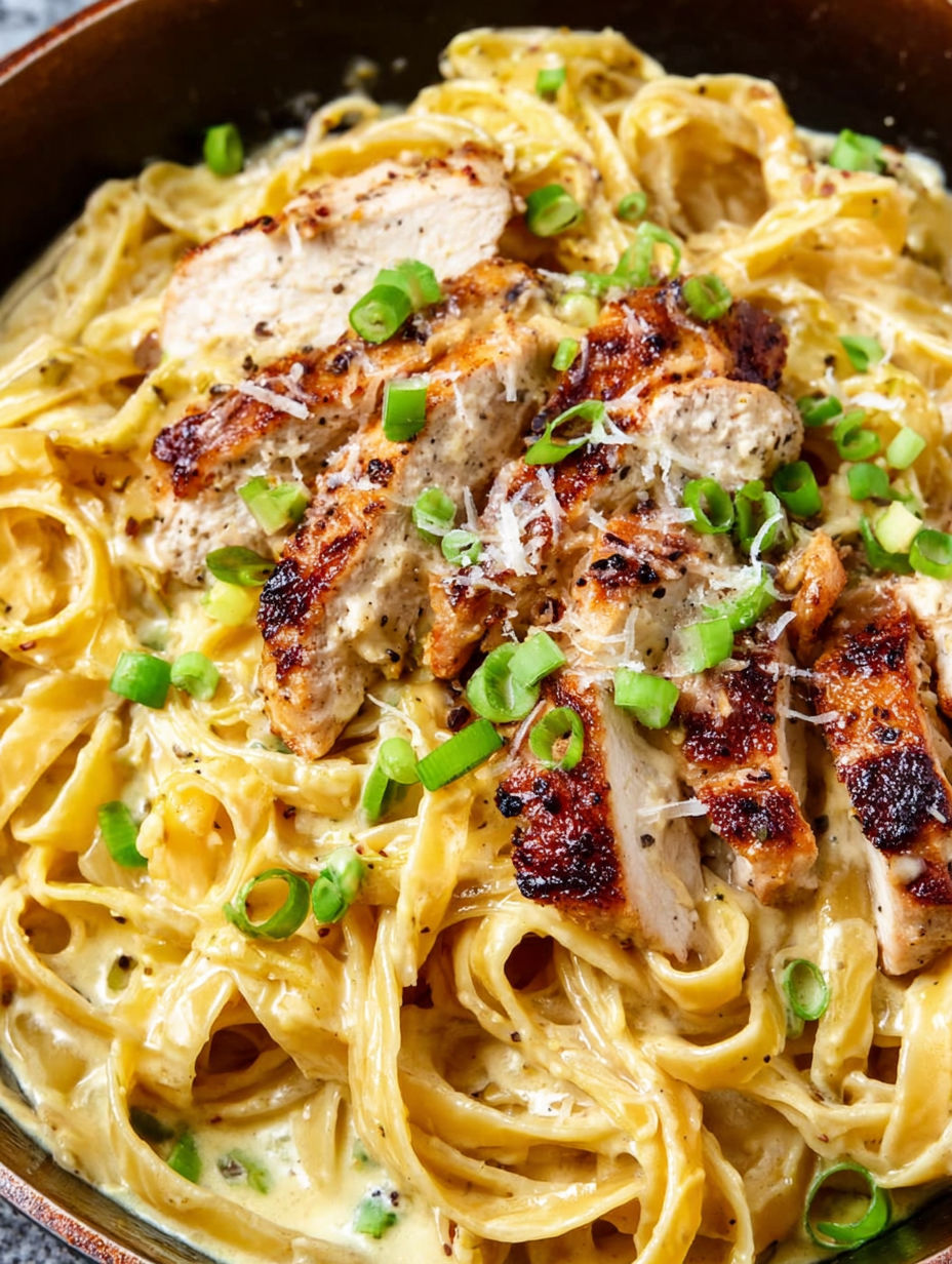 A plate of food with chicken and pasta.