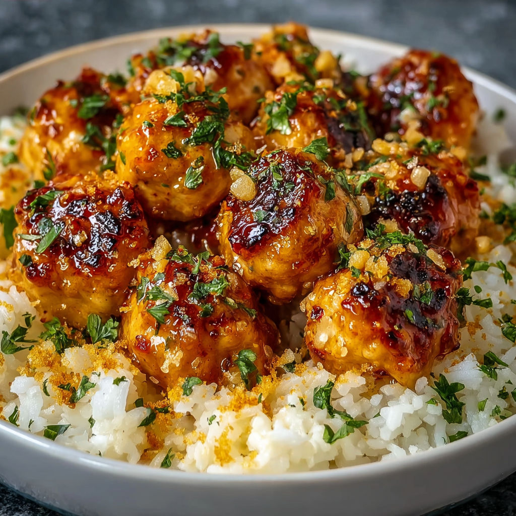 A plate of honey garlic chicken bites.