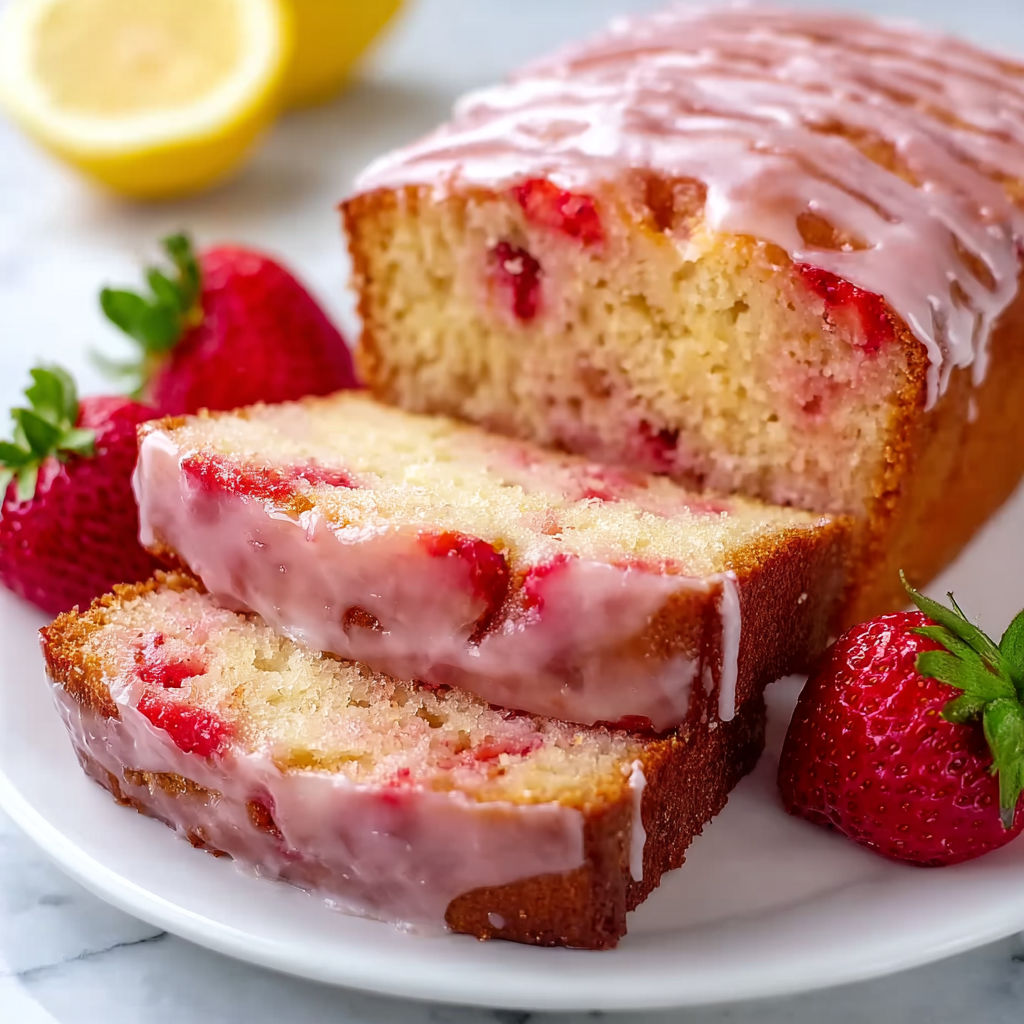 A slice of moist strawberry pound cake.