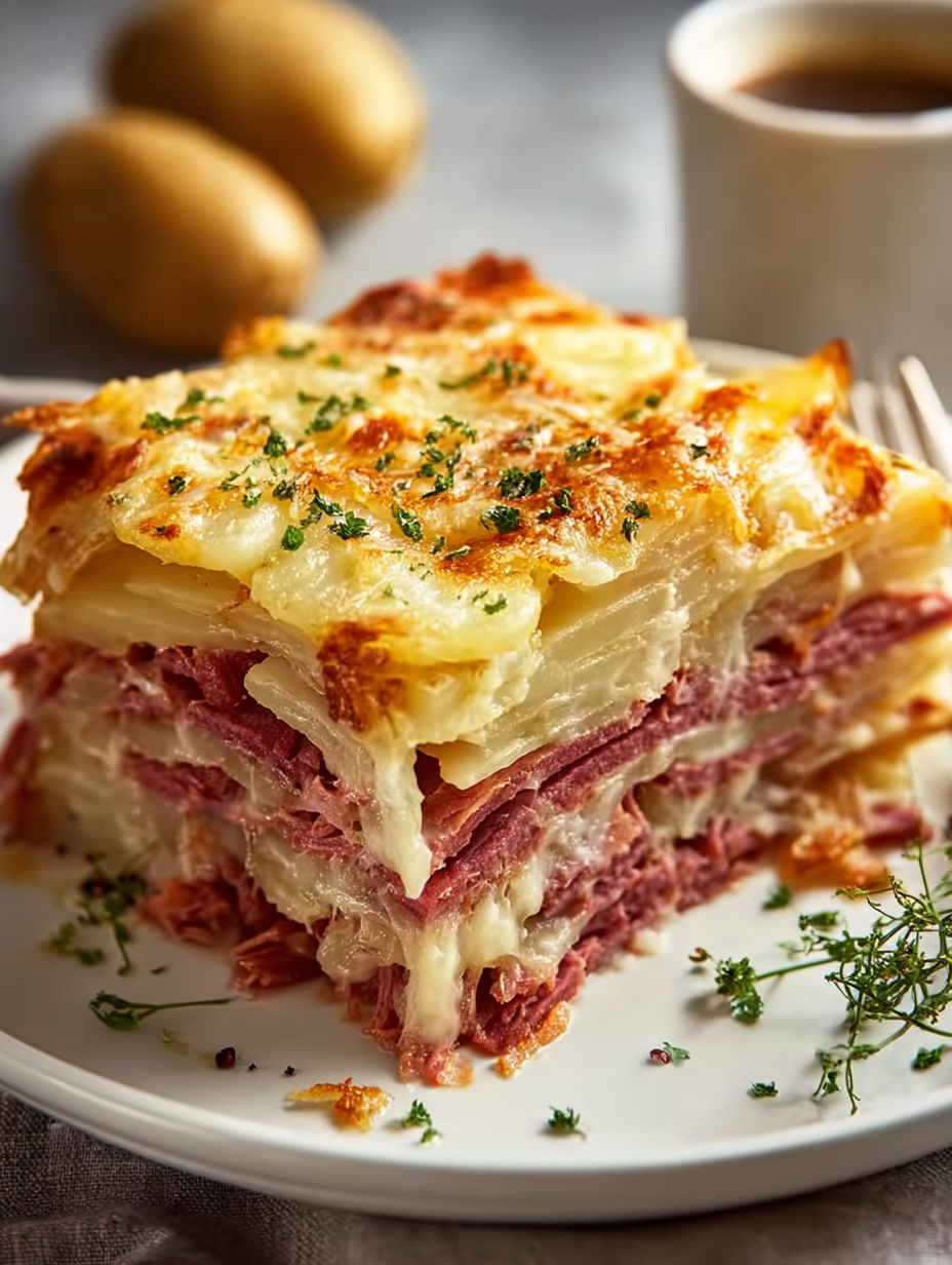 A layered Reuben Casserole Bake.